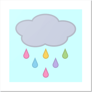 Raining Rainbow Raindrop Rain Cloud in Blue Posters and Art